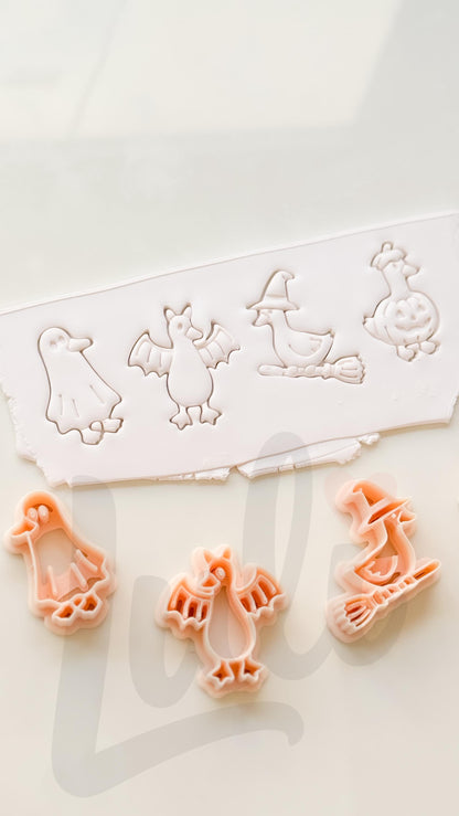 Spooky Halloween Ducks Cutter Set: Ghost Bat Witch Pumpkin for Polymer Clay