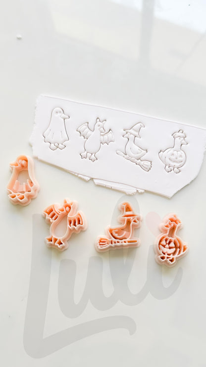 Spooky Halloween Ducks Cutter Set: Ghost Bat Witch Pumpkin for Polymer Clay