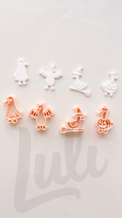 Spooky Halloween Ducks Cutter Set: Ghost Bat Witch Pumpkin for Polymer Clay