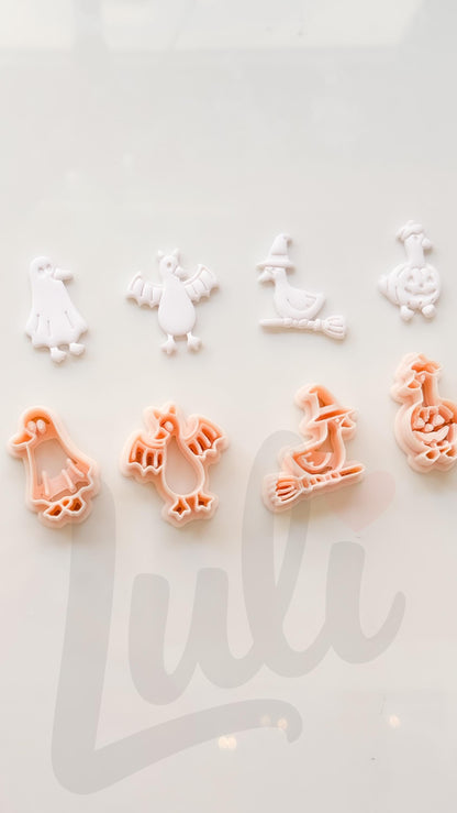 Spooky Halloween Ducks Cutter Set: Ghost Bat Witch Pumpkin for Polymer Clay