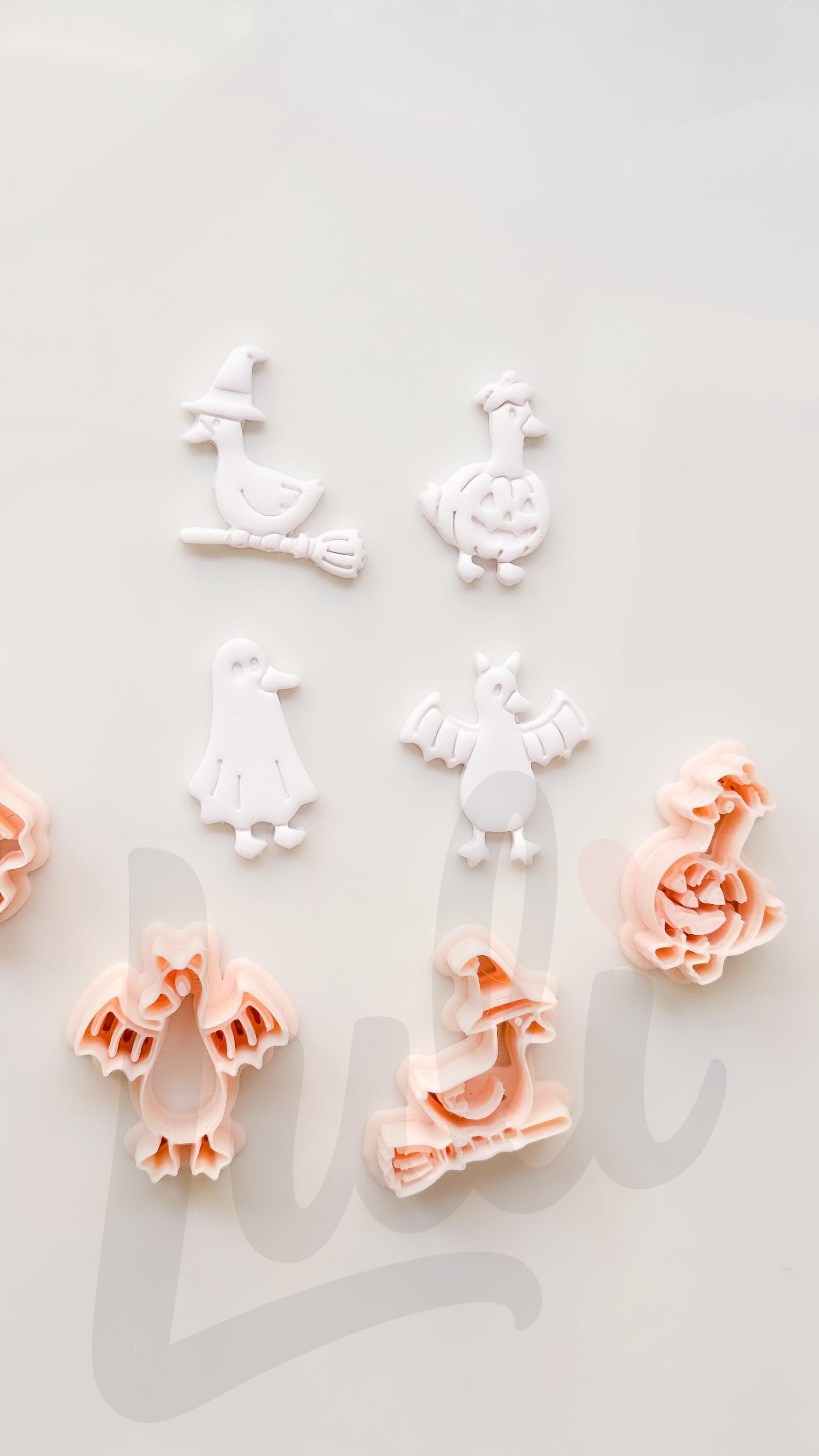 Spooky Halloween Ducks Cutter Set: Ghost Bat Witch Pumpkin for Polymer Clay