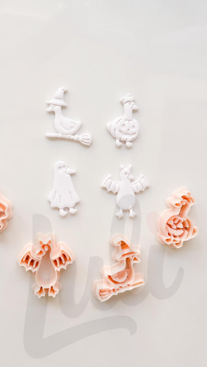 Spooky Halloween Ducks Cutter Set: Ghost Bat Witch Pumpkin for Polymer Clay