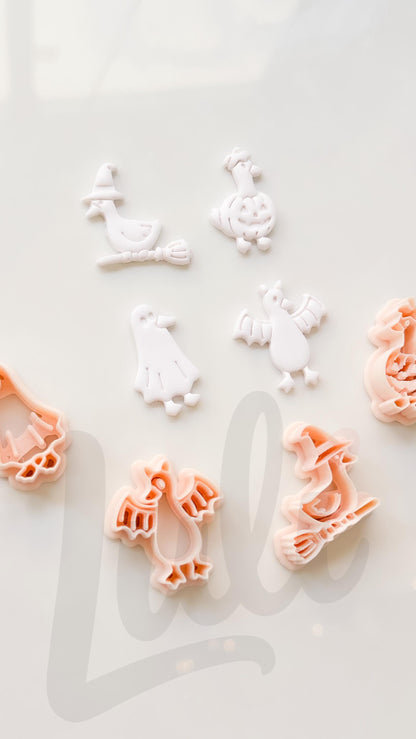 Spooky Halloween Ducks Cutter Set: Ghost Bat Witch Pumpkin for Polymer Clay