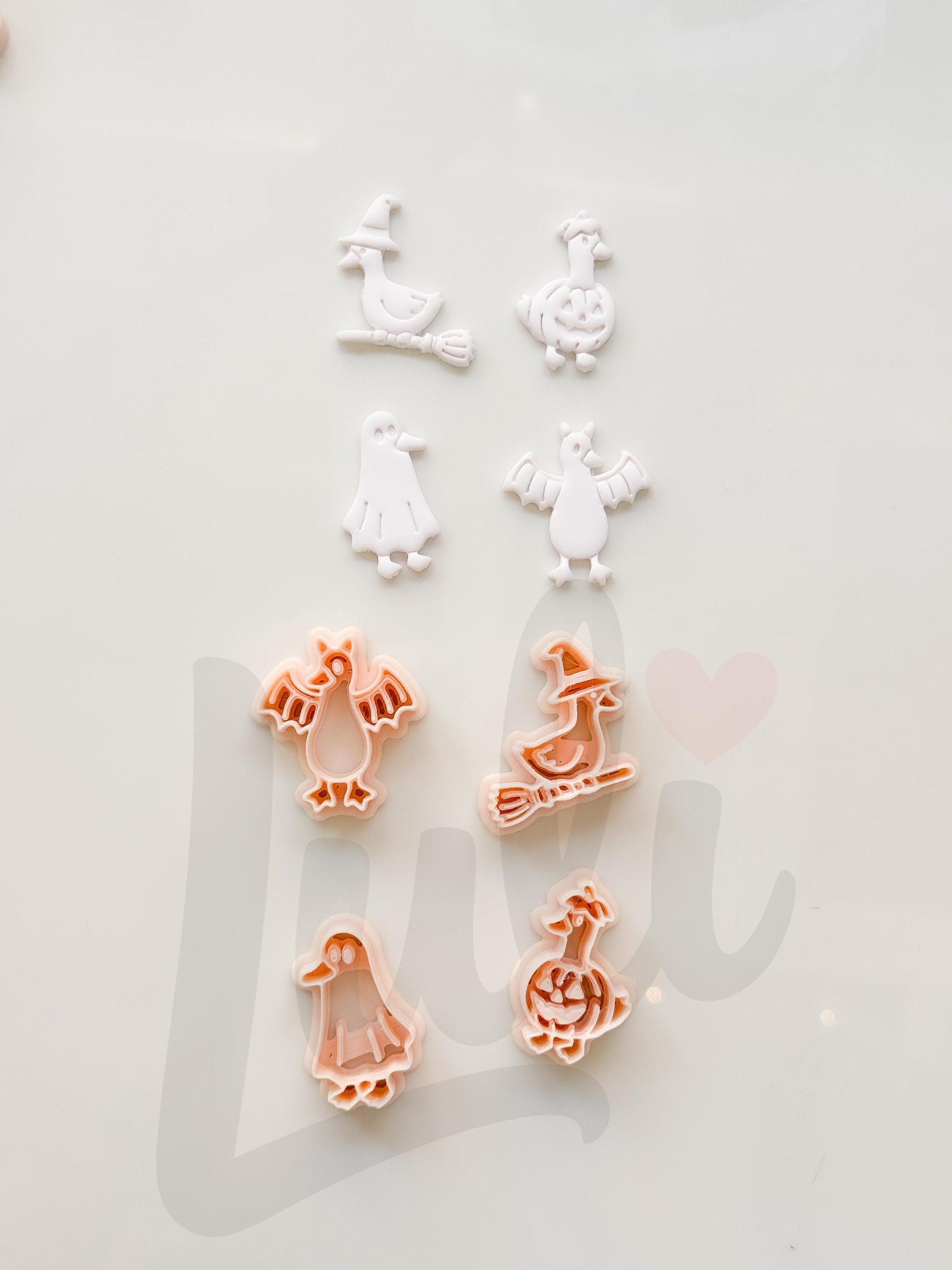 Spooky Halloween Ducks Cutter Set: Ghost Bat Witch Pumpkin for Polymer Clay