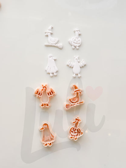 Spooky Halloween Ducks Cutter Set: Ghost Bat Witch Pumpkin for Polymer Clay