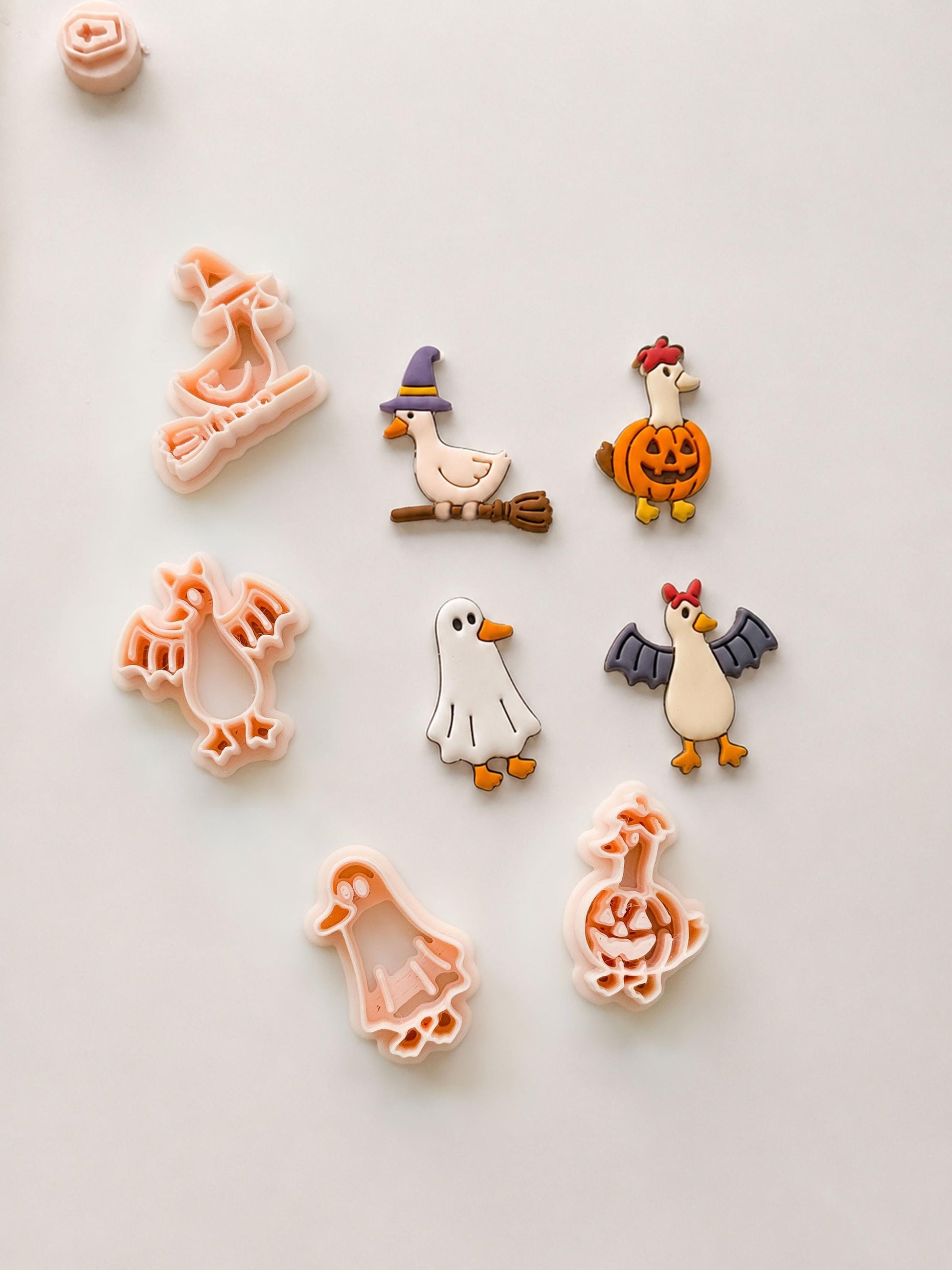 Spooky Halloween Ducks Cutter Set: Ghost Bat Witch Pumpkin for Polymer Clay