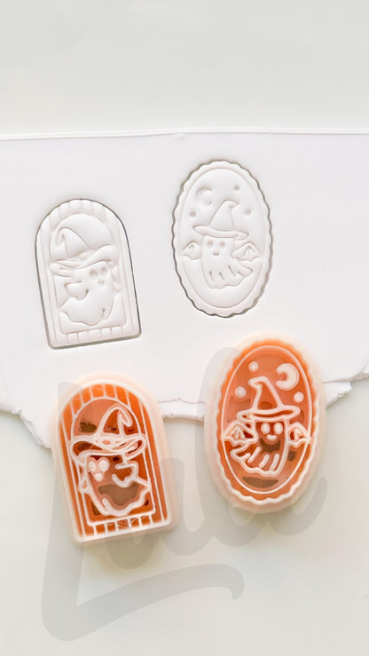 Ghost in Arched Frame Cutter: Witch Halloween Design for Polymer Clay