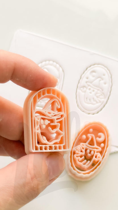 Ghost in Arched Frame Cutter: Witch Halloween Design for Polymer Clay