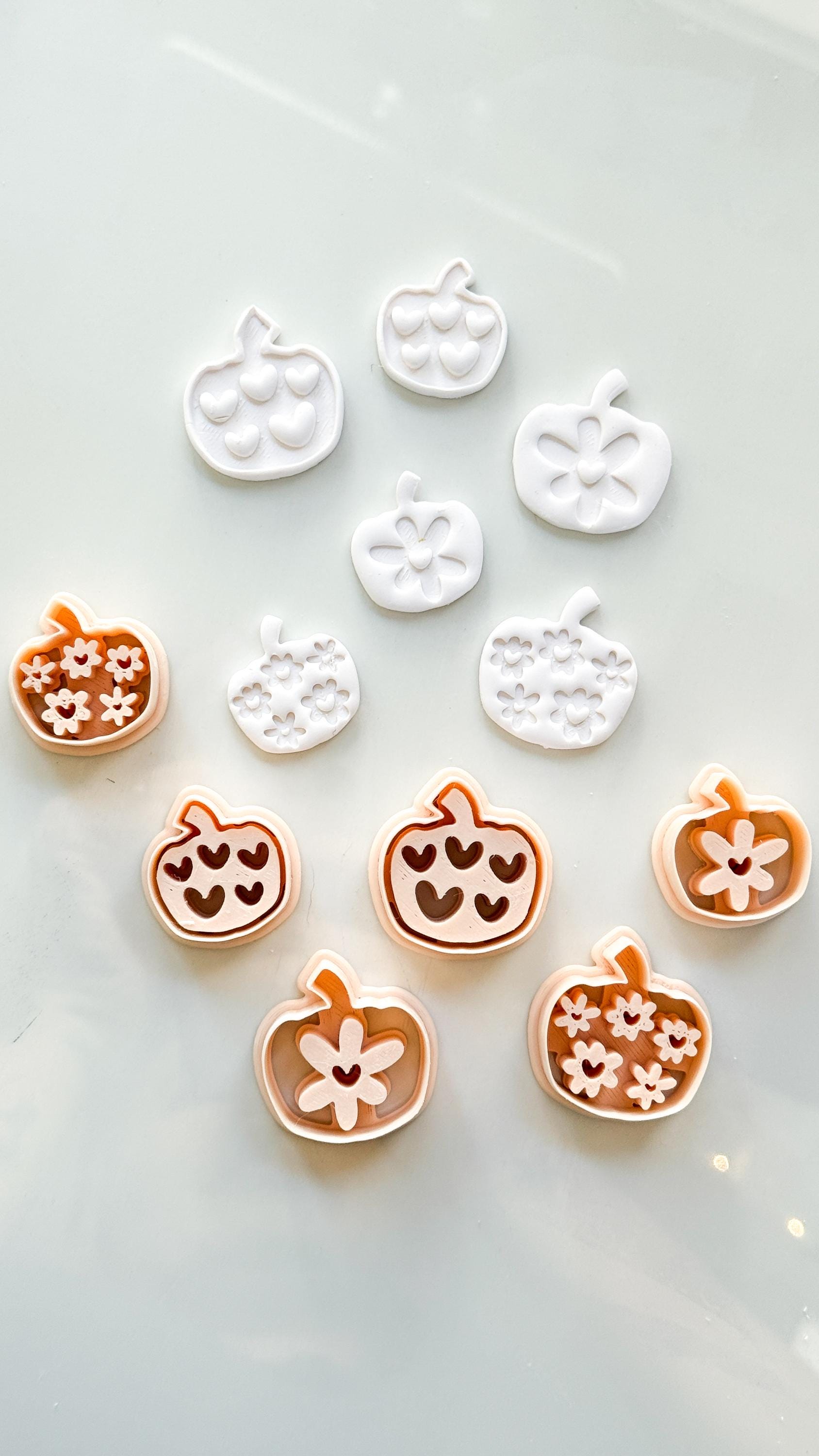 Pretty Pumpkins Cutter Set: Floral and Heart Pumpkin Shapes for Polymer Clay