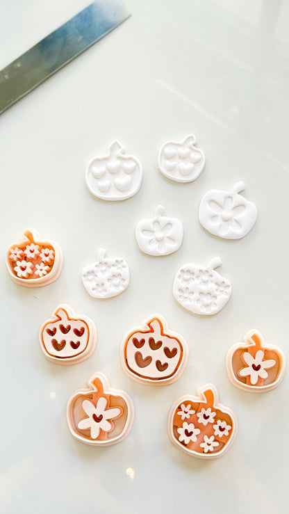 Pretty Pumpkins Cutter Set: Floral and Heart Pumpkin Shapes for Polymer Clay