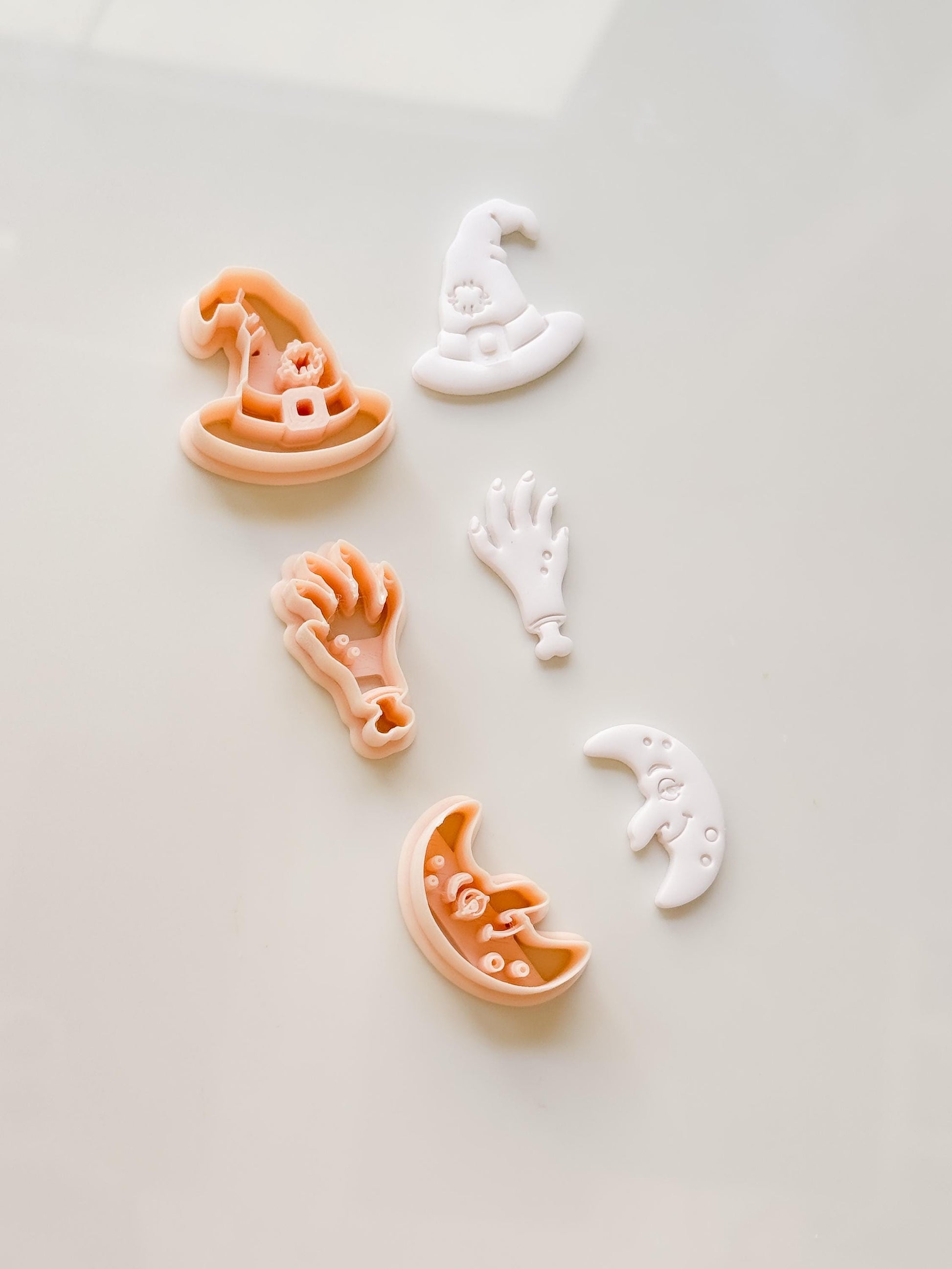 Ugly Halloween Cutters: Witch Hat, Creepy Hand & Moon Shapes for Polymer Clay