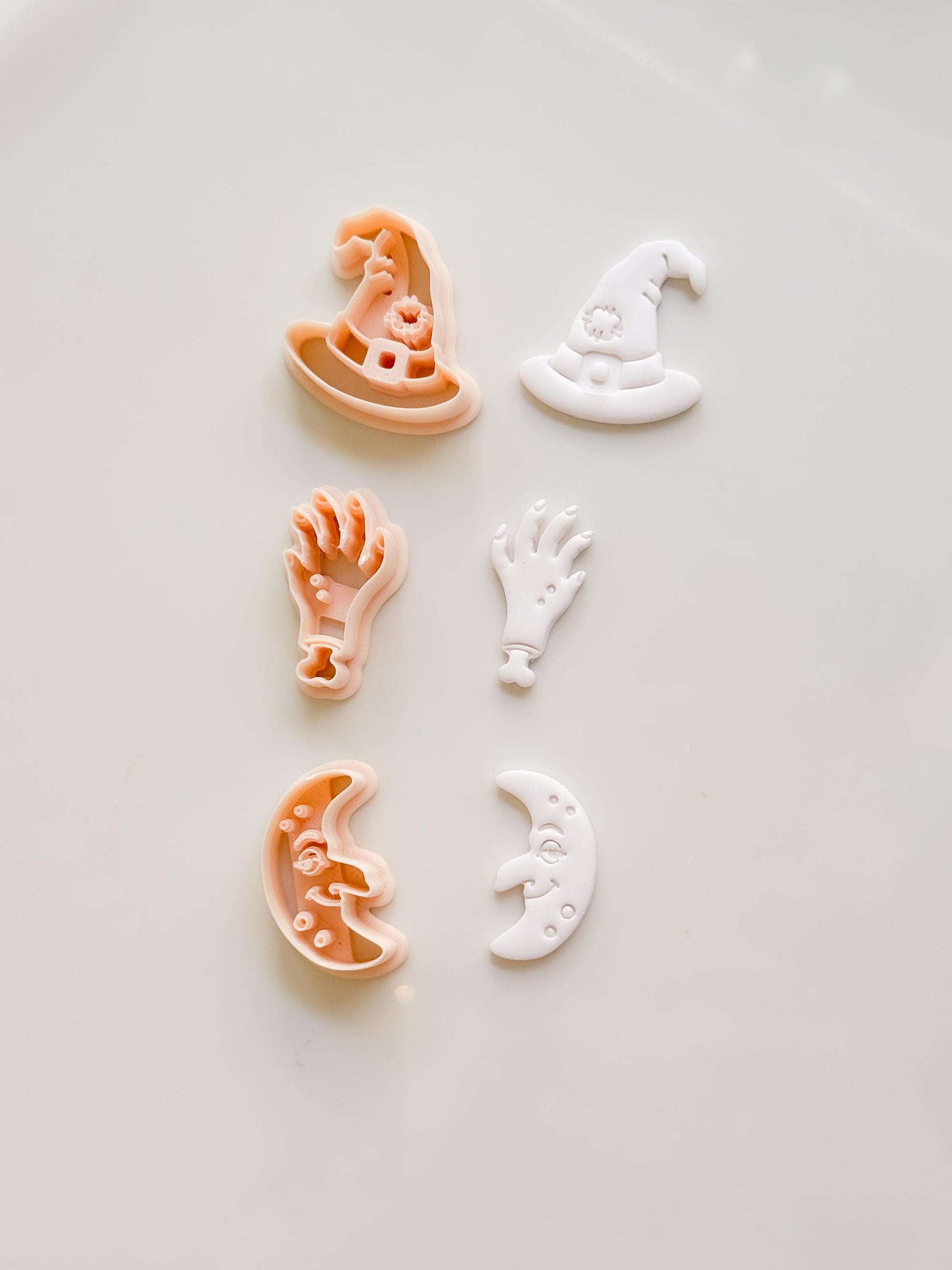 Ugly Halloween Cutters: Witch Hat, Creepy Hand & Moon Shapes for Polymer Clay