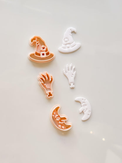 Ugly Halloween Cutters: Witch Hat, Creepy Hand & Moon Shapes for Polymer Clay