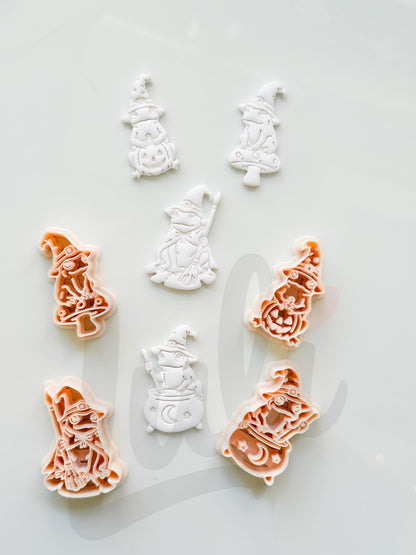 Whimsy Halloween Frogs Cutters: Witchy Frog Designs for Polymer Clay