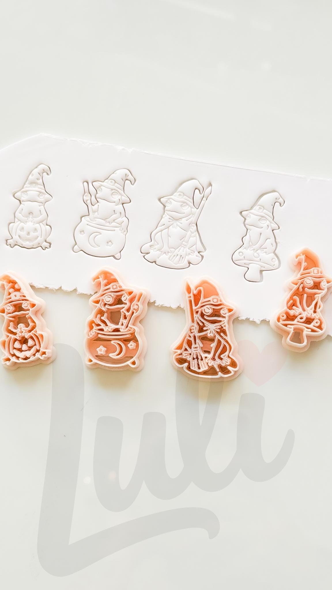 Whimsy Halloween Frogs Cutters: Witchy Frog Designs for Polymer Clay