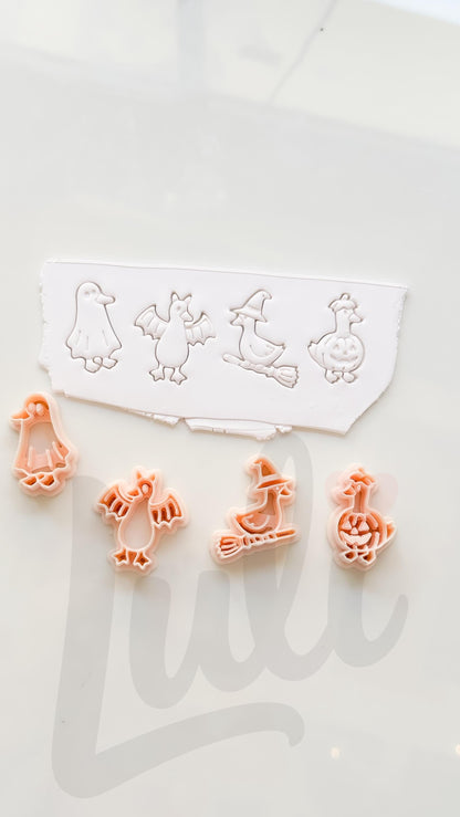 Spooky Halloween Ducks Cutter Set: Ghost Bat Witch Pumpkin for Polymer Clay
