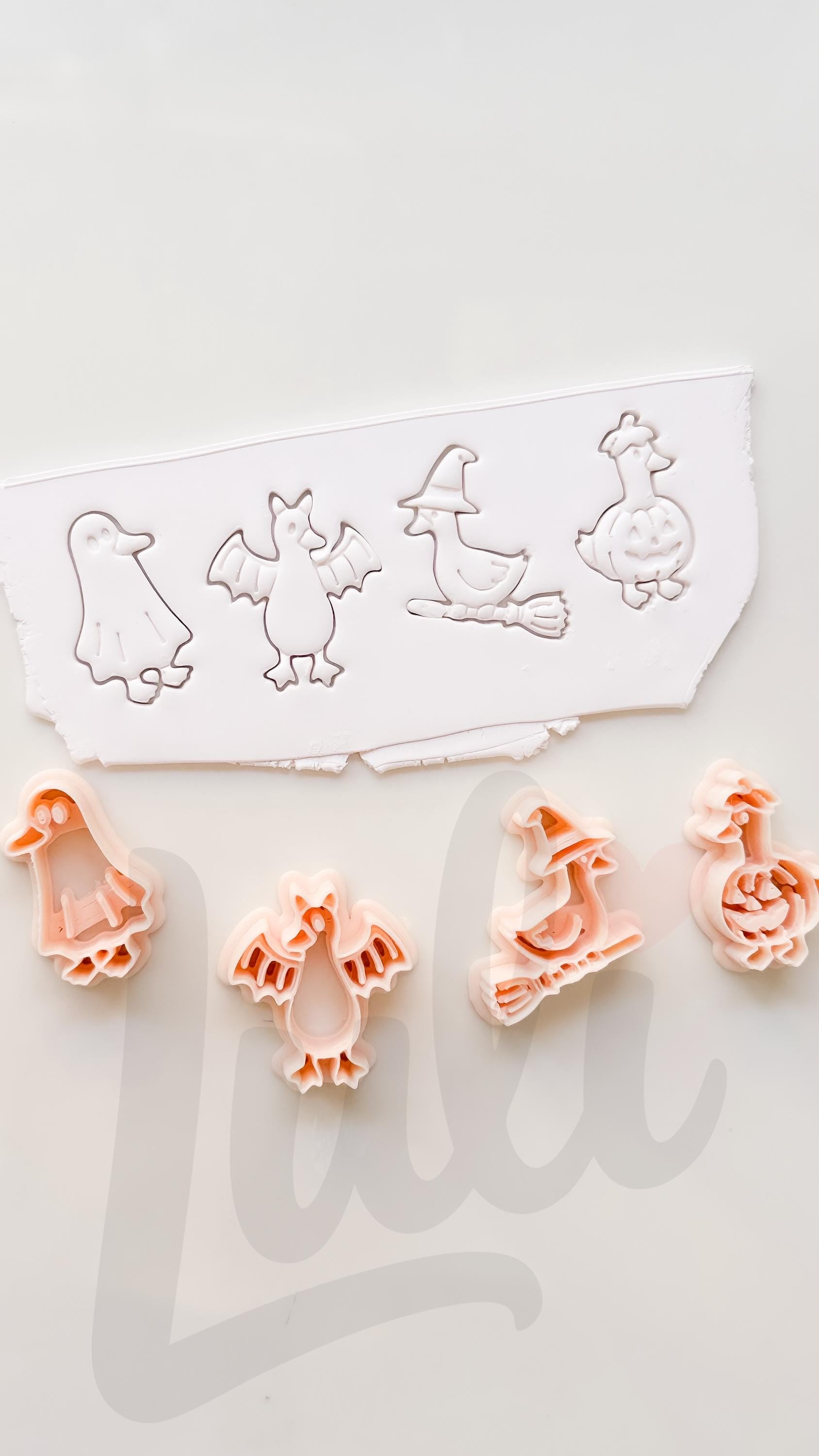 Spooky Halloween Ducks Cutter Set: Ghost Bat Witch Pumpkin for Polymer Clay