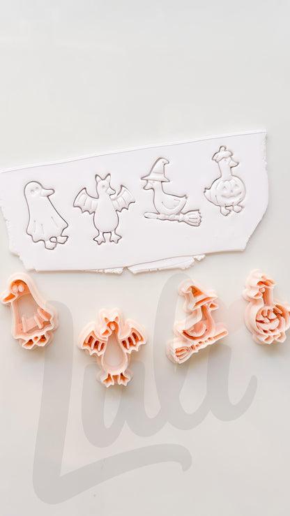 Spooky Halloween Ducks Cutter Set: Ghost Bat Witch Pumpkin for Polymer Clay