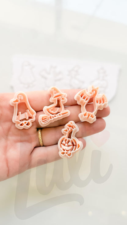 Spooky Halloween Ducks Cutter Set: Ghost Bat Witch Pumpkin for Polymer Clay