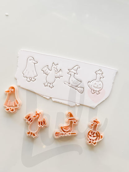 Spooky Halloween Ducks Cutter Set: Ghost Bat Witch Pumpkin for Polymer Clay