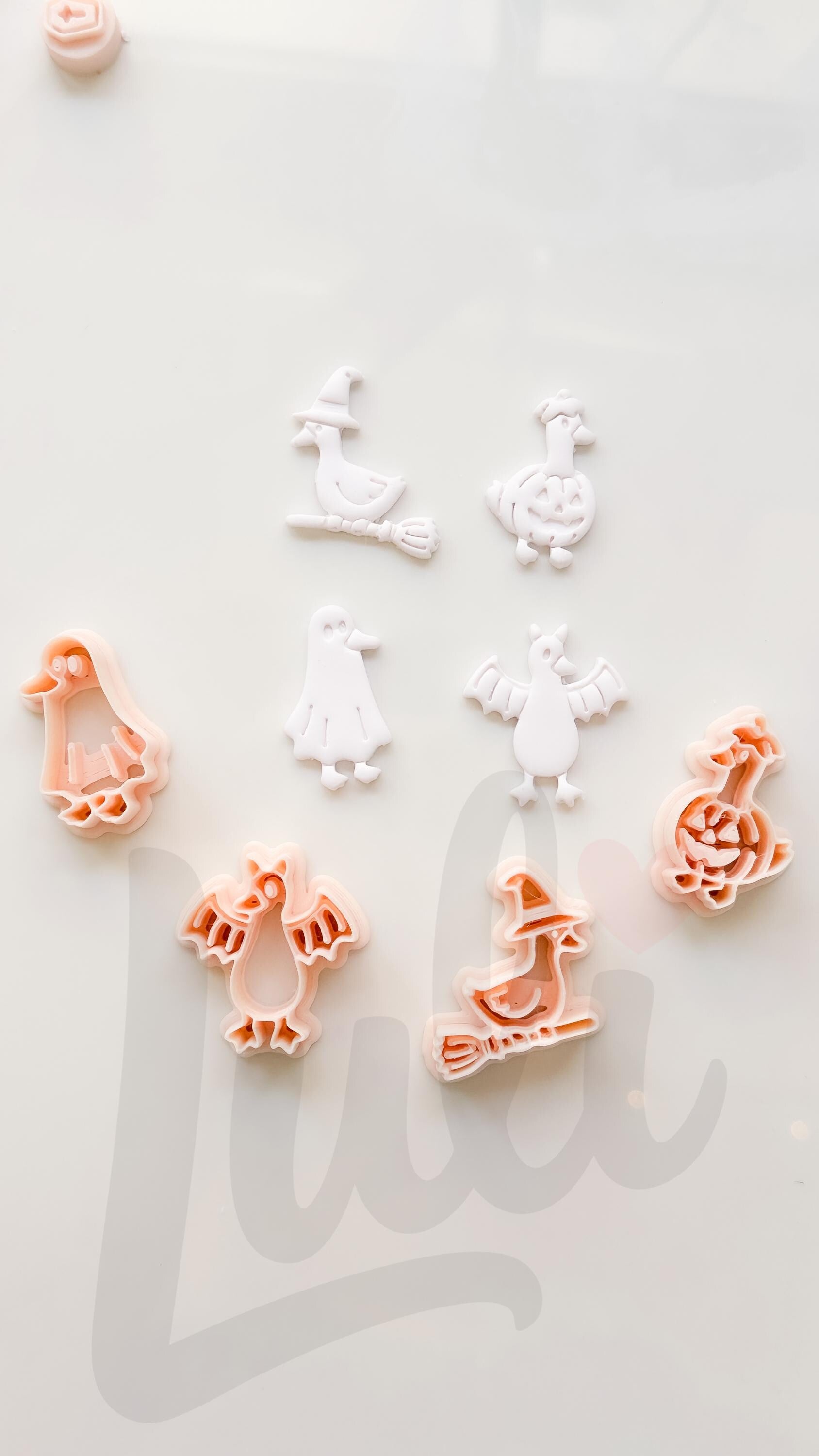Spooky Halloween Ducks Cutter Set: Ghost Bat Witch Pumpkin for Polymer Clay