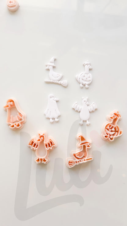 Spooky Halloween Ducks Cutter Set: Ghost Bat Witch Pumpkin for Polymer Clay