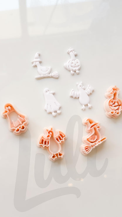 Spooky Halloween Ducks Cutter Set: Ghost Bat Witch Pumpkin for Polymer Clay