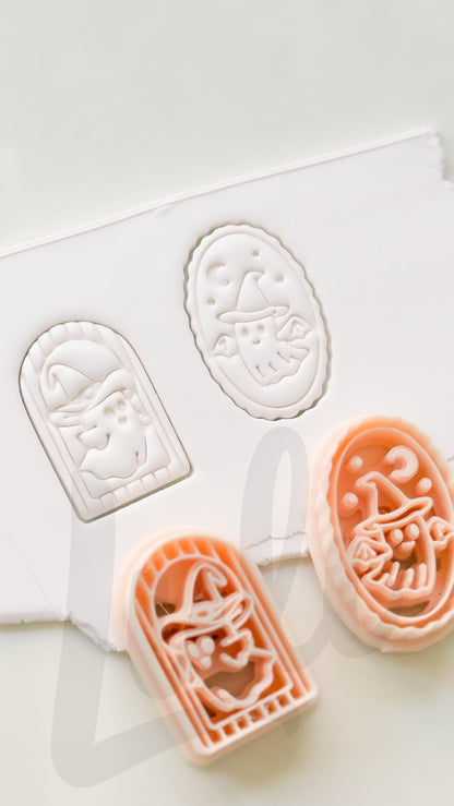 Ghost in Arched Frame Cutter: Witch Halloween Design for Polymer Clay