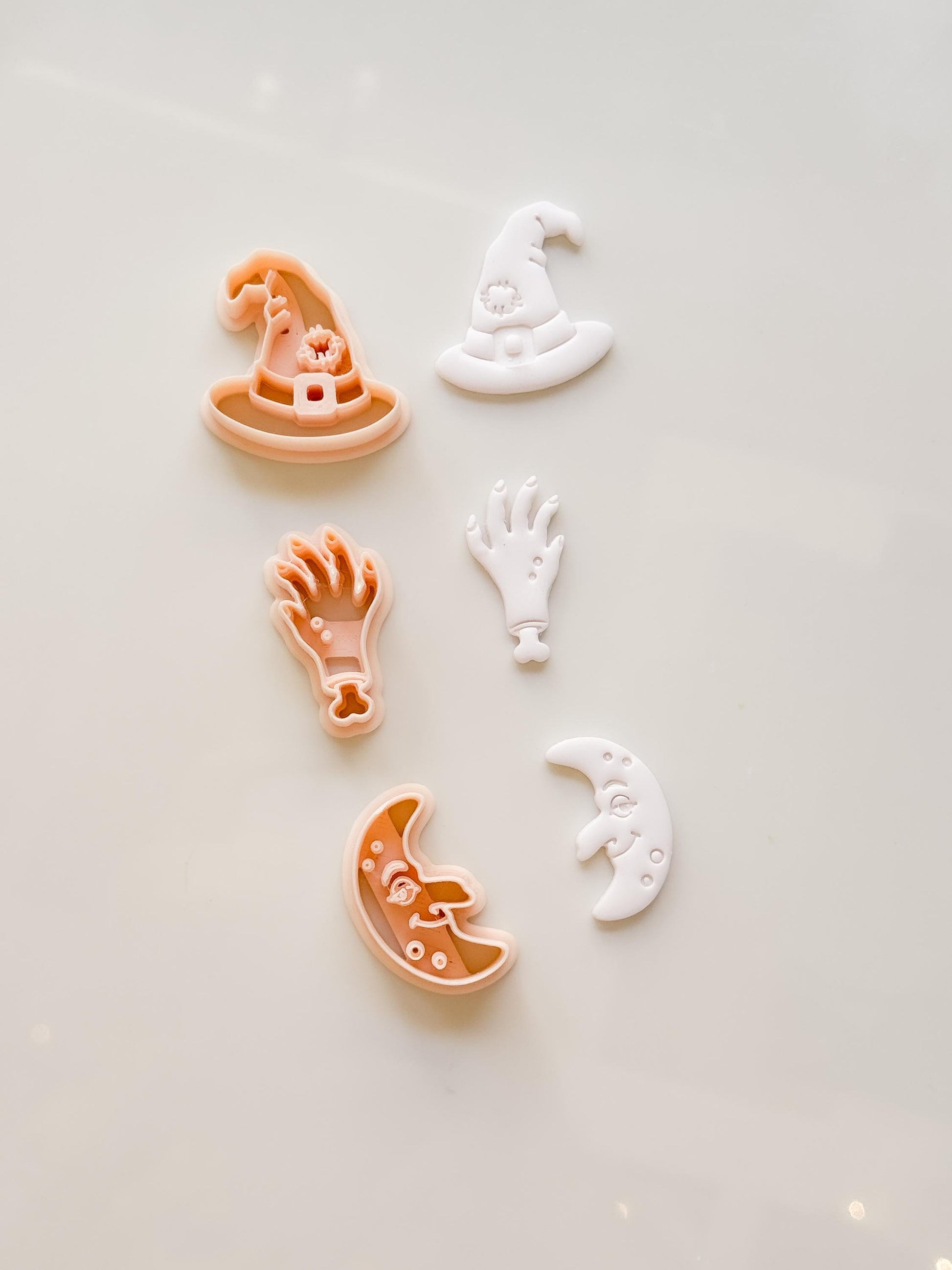 Ugly Halloween Cutters: Witch Hat, Creepy Hand & Moon Shapes for Polymer Clay