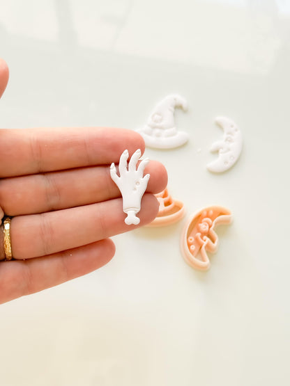 Ugly Halloween Cutters: Witch Hat, Creepy Hand & Moon Shapes for Polymer Clay