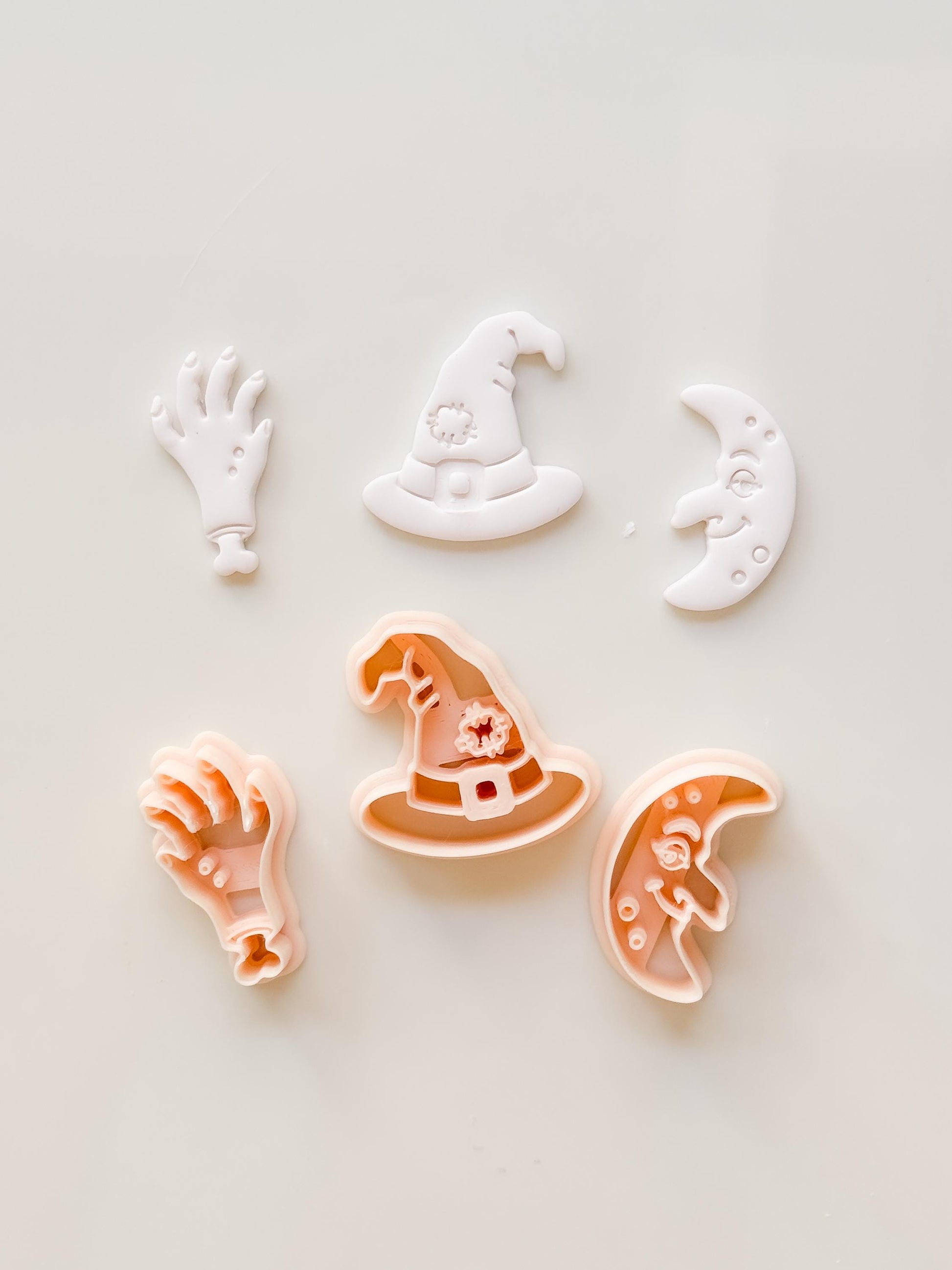 Ugly Halloween Cutters: Witch Hat, Creepy Hand & Moon Shapes for Polymer Clay
