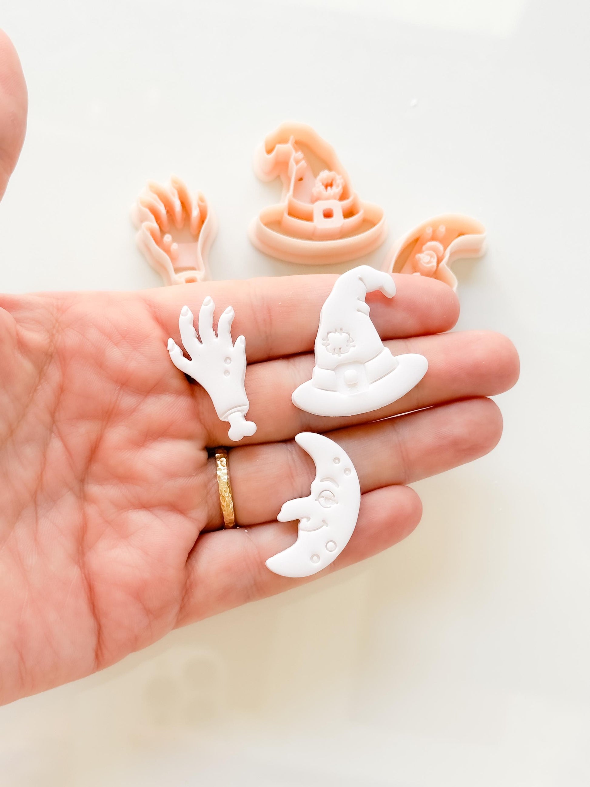 Ugly Halloween Cutters: Witch Hat, Creepy Hand & Moon Shapes for Polymer Clay