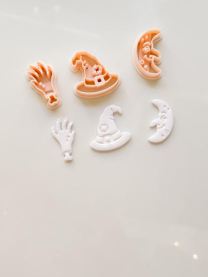 Ugly Halloween Cutters: Witch Hat, Creepy Hand & Moon Shapes for Polymer Clay
