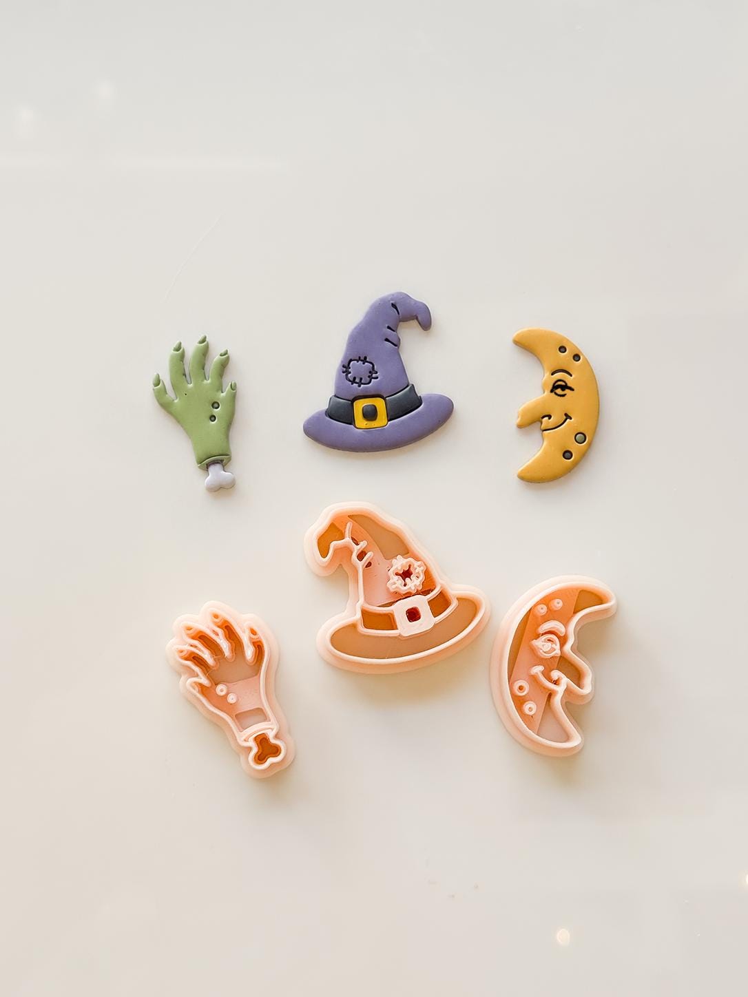 Ugly Halloween Cutters: Witch Hat, Creepy Hand & Moon Shapes for Polymer Clay