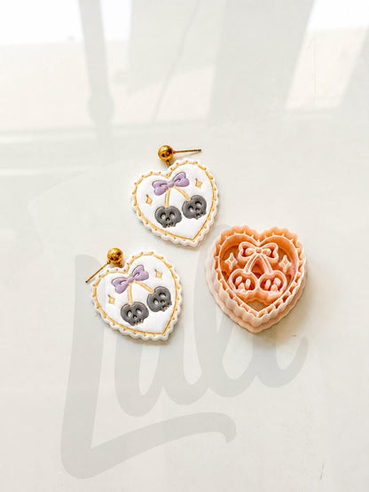 Skull Cherry Love Cutter: Heart Shaped Gothic Design for Polymer Clay