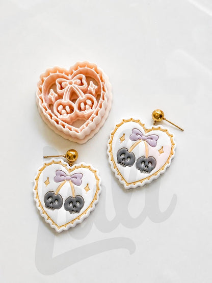 Skull Cherry Love Cutter: Heart Shaped Gothic Design for Polymer Clay