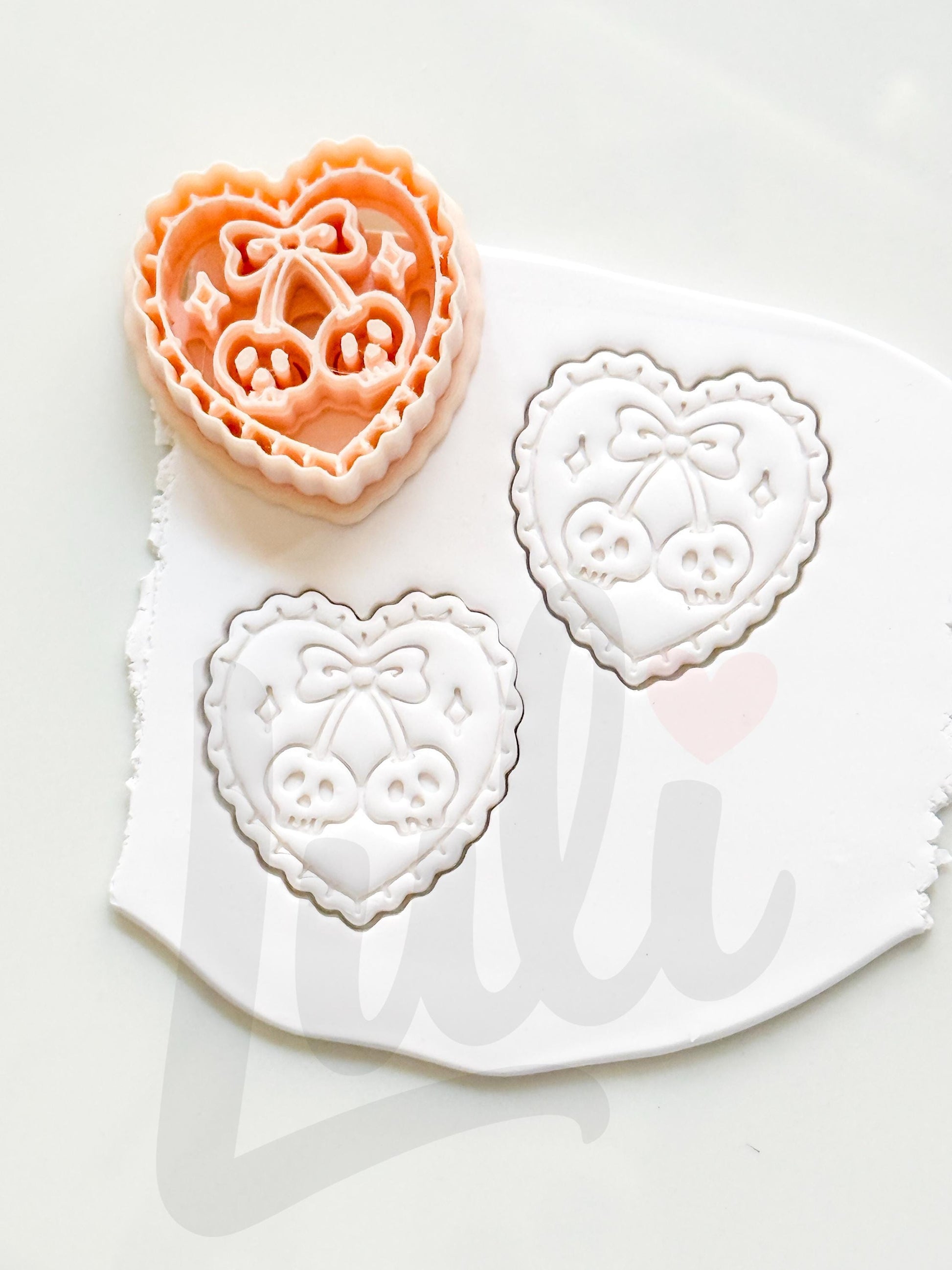 Skull Cherry Love Cutter: Heart Shaped Gothic Design for Polymer Clay