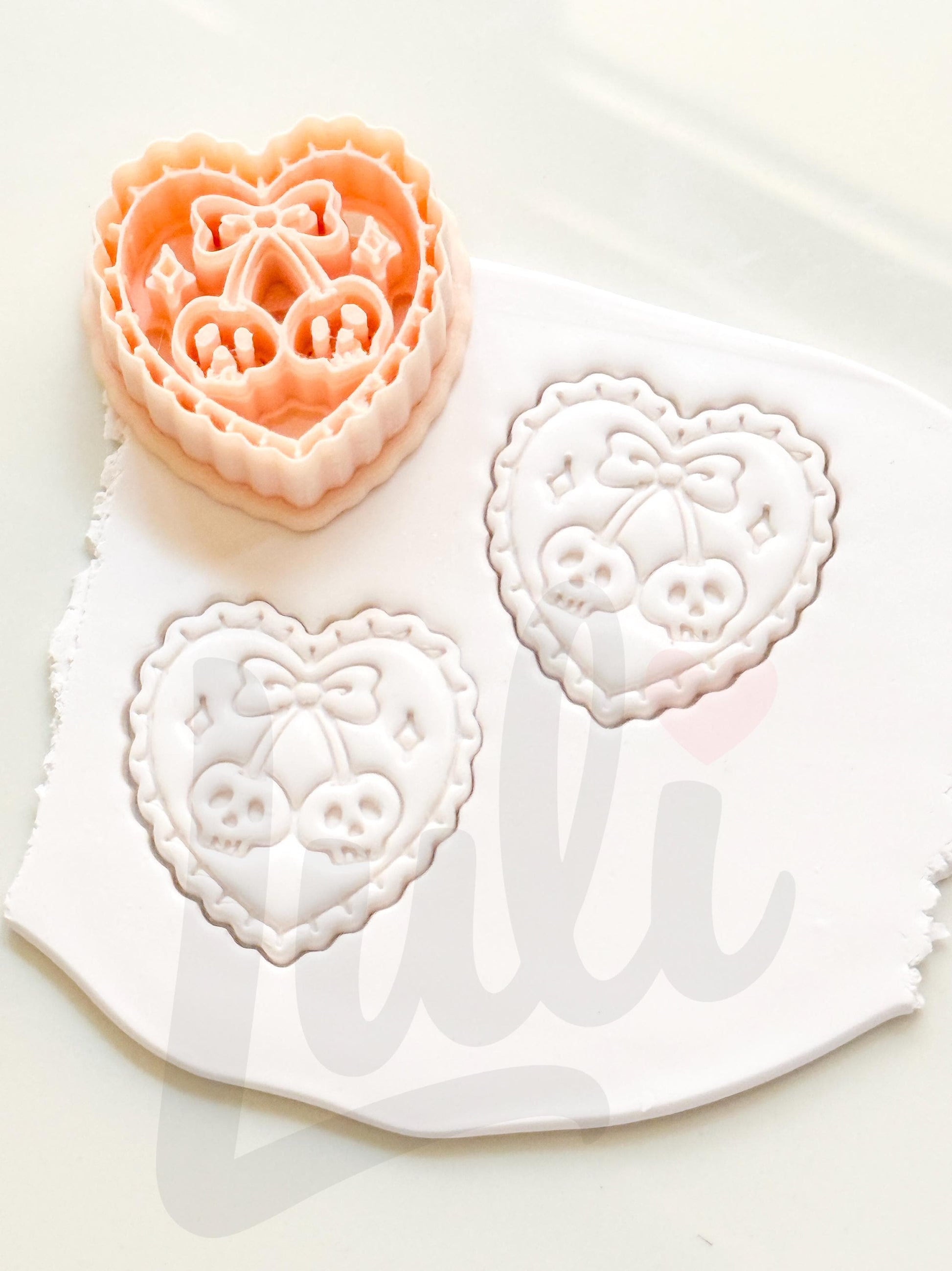 Skull Cherry Love Cutter: Heart Shaped Gothic Design for Polymer Clay