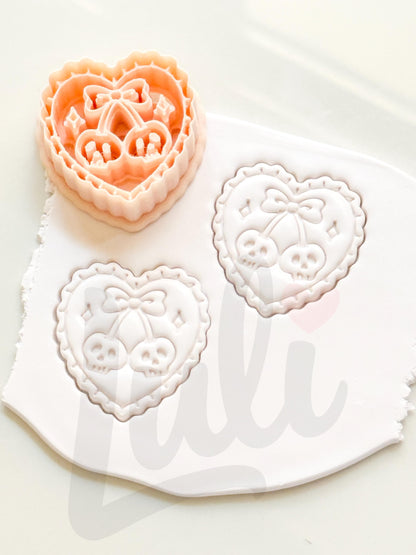 Skull Cherry Love Cutter: Heart Shaped Gothic Design for Polymer Clay
