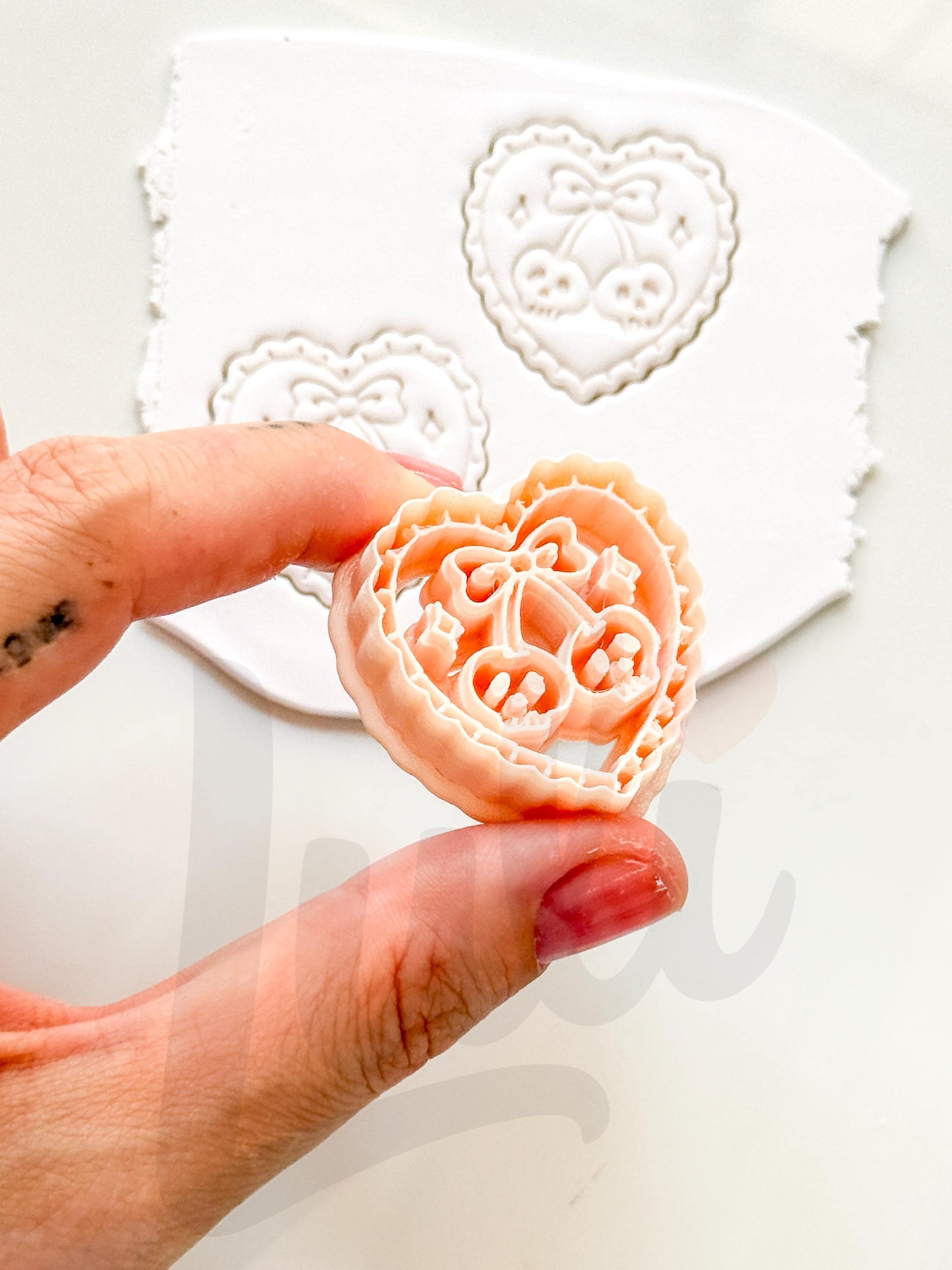 Skull Cherry Love Cutter: Heart Shaped Gothic Design for Polymer Clay