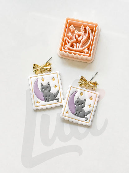 Cat on the Moon Cutter: Celestial Feline Scene for Polymer Clay