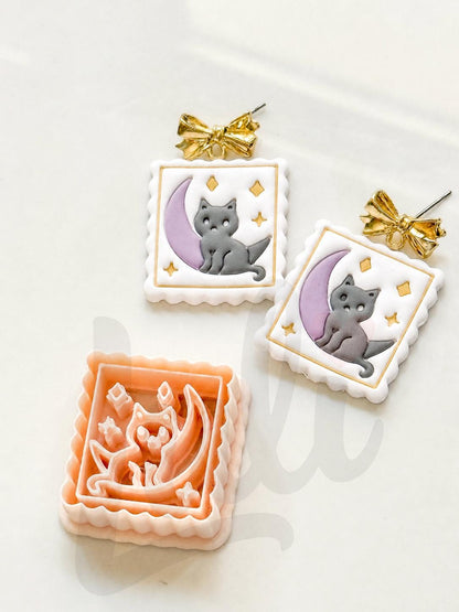 Cat on the Moon Cutter: Celestial Feline Scene for Polymer Clay