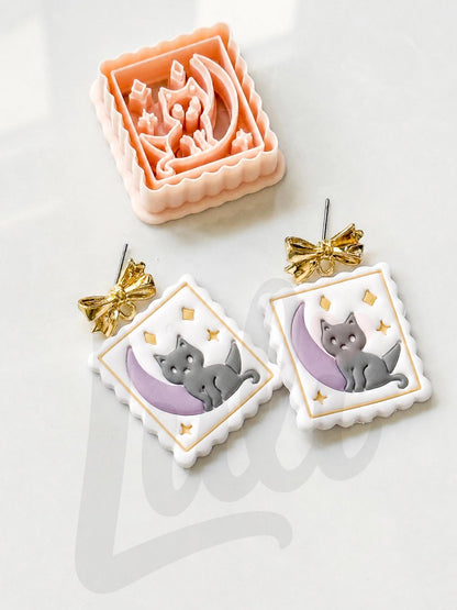 Cat on the Moon Cutter: Celestial Feline Scene for Polymer Clay