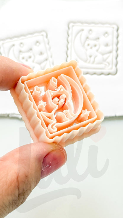 Cat on the Moon Cutter: Celestial Feline Scene for Polymer Clay