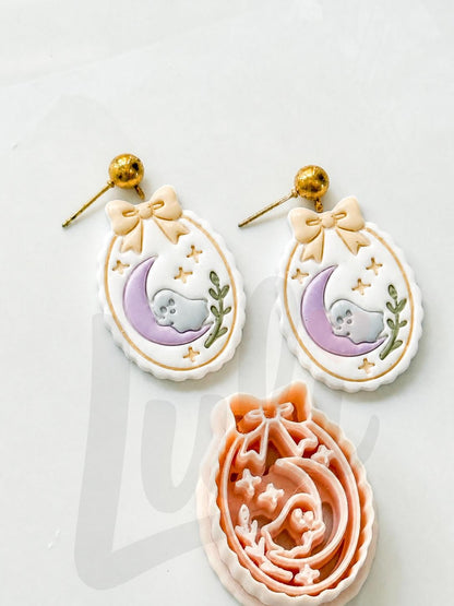 Ghost Sleeping on Moon Cutter: Dreamy Crescent Spirit Shape for Polymer Clay