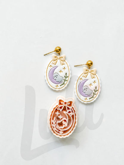 Ghost Sleeping on Moon Cutter: Dreamy Crescent Spirit Shape for Polymer Clay
