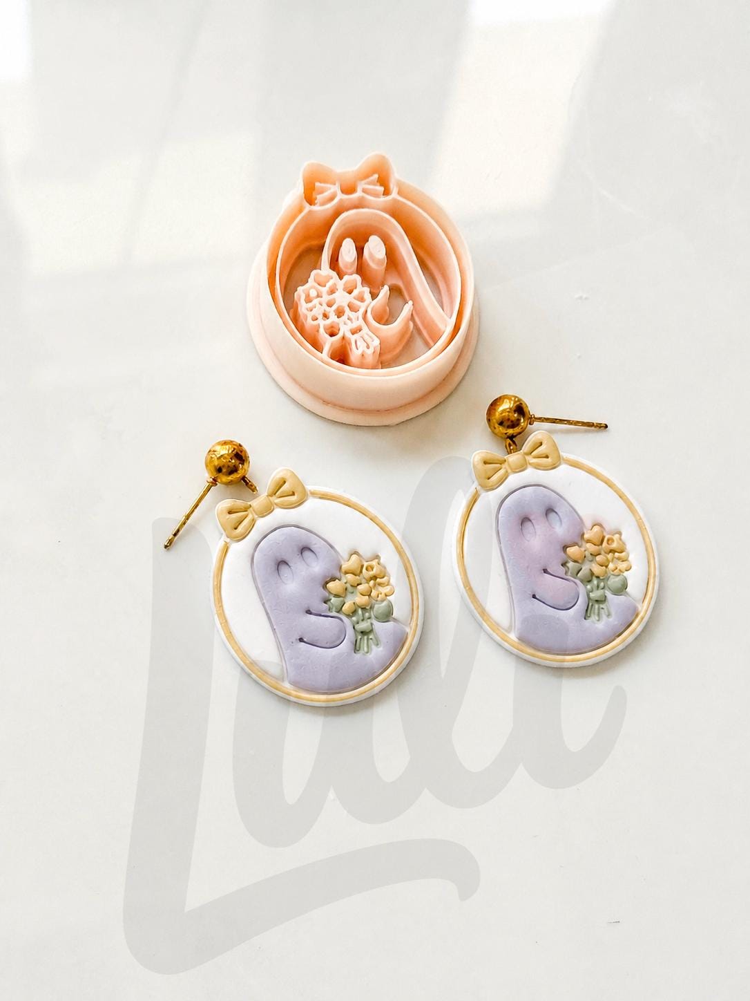 Ghost with Bouquet Cutter: Floral Spirit Shape for Polymer Clay