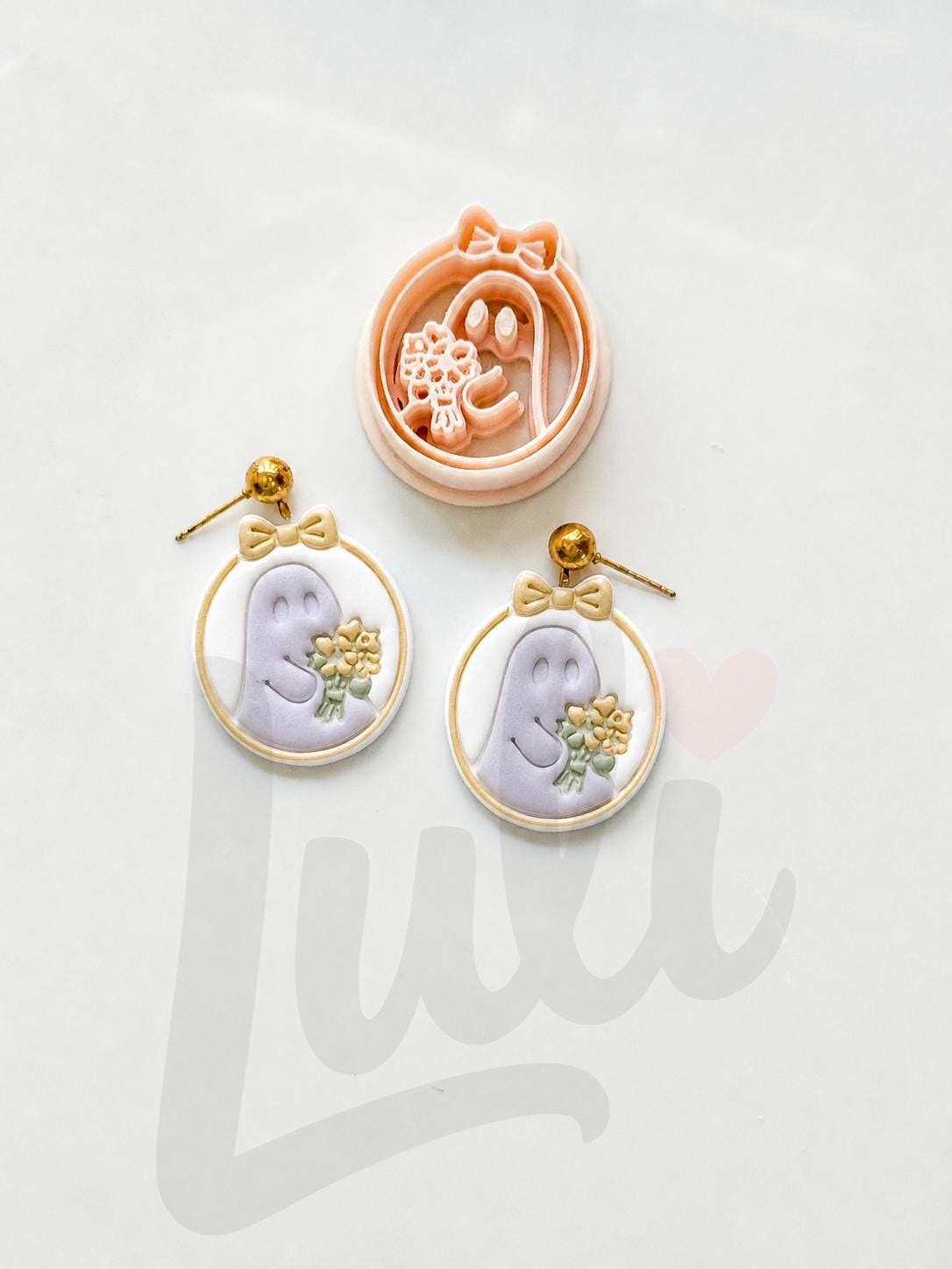 Ghost with Bouquet Cutter: Floral Spirit Shape for Polymer Clay