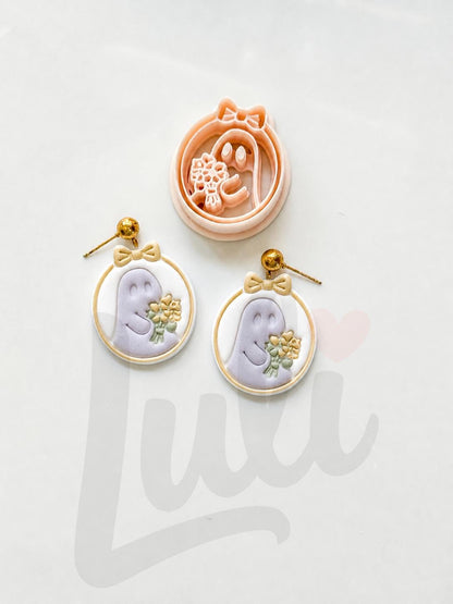Ghost with Bouquet Cutter: Floral Spirit Shape for Polymer Clay