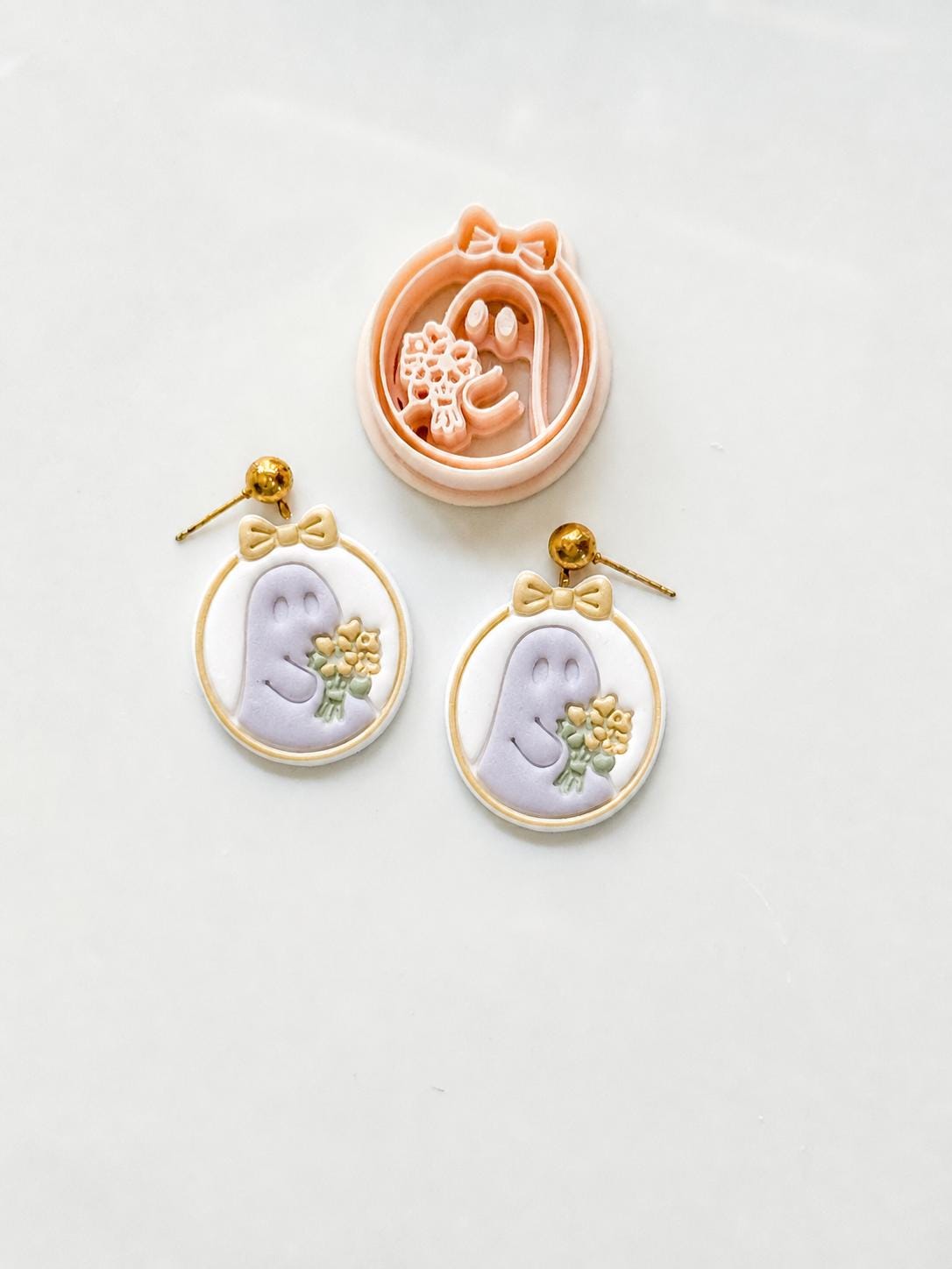 Ghost with Bouquet Cutter: Floral Spirit Shape for Polymer Clay